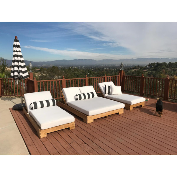 IKsunTeak Rubin Double Reclining Teak Chaise Lounge with Cushion & Reviews Wayfair